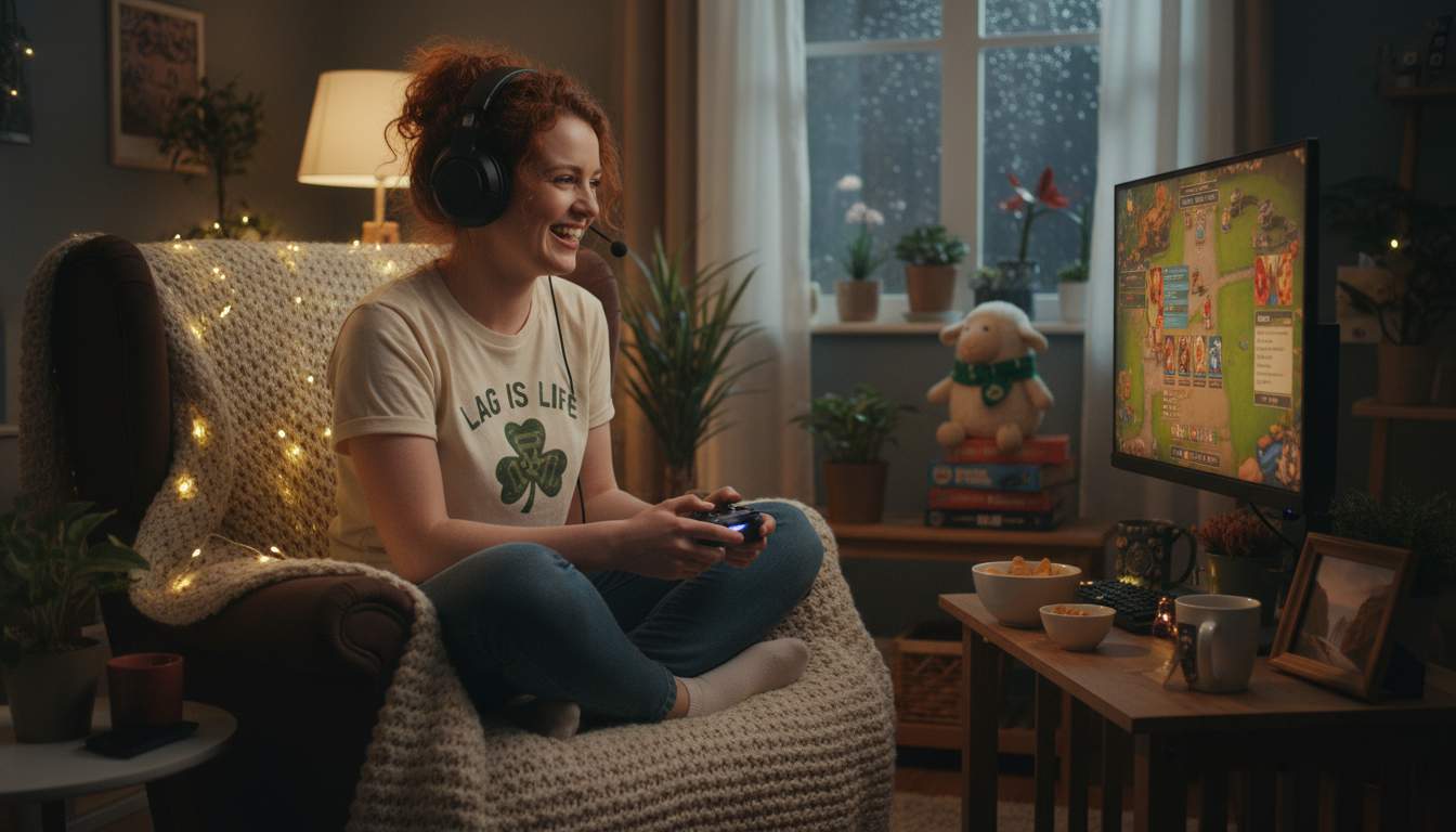 A friendly Irish woman enjoying online gaming